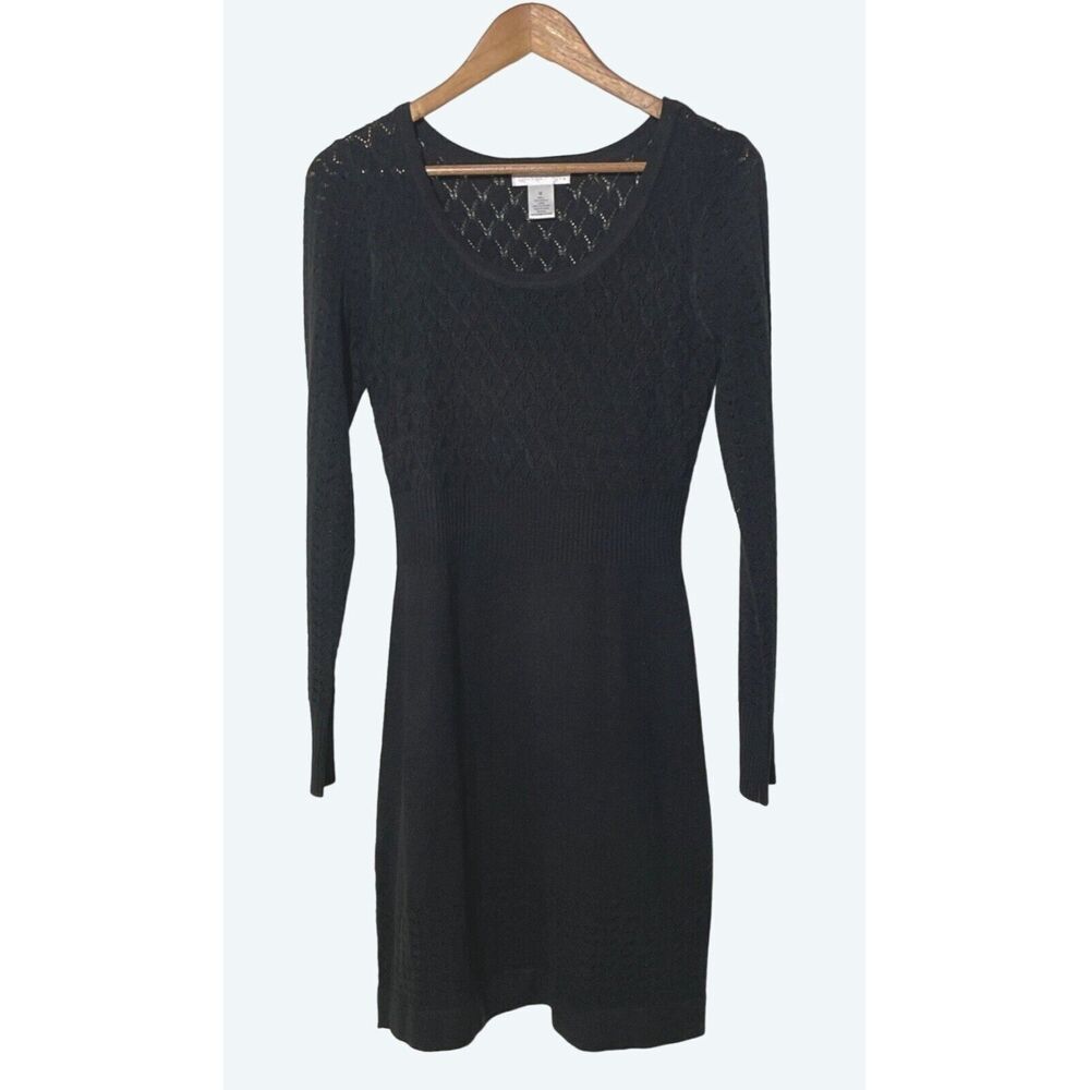 London Times Sweater Dress Womens Medium Black Long Sleeve Scoop Neck Knit NWT